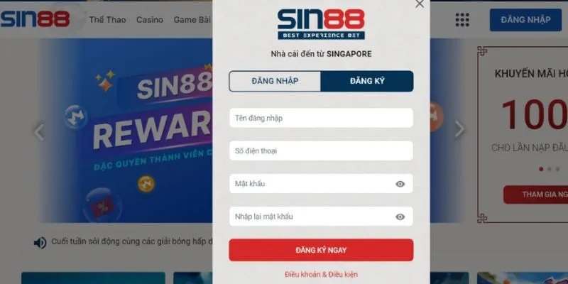 Thao tác đăng ký tài khoản Sin88 chi tiết